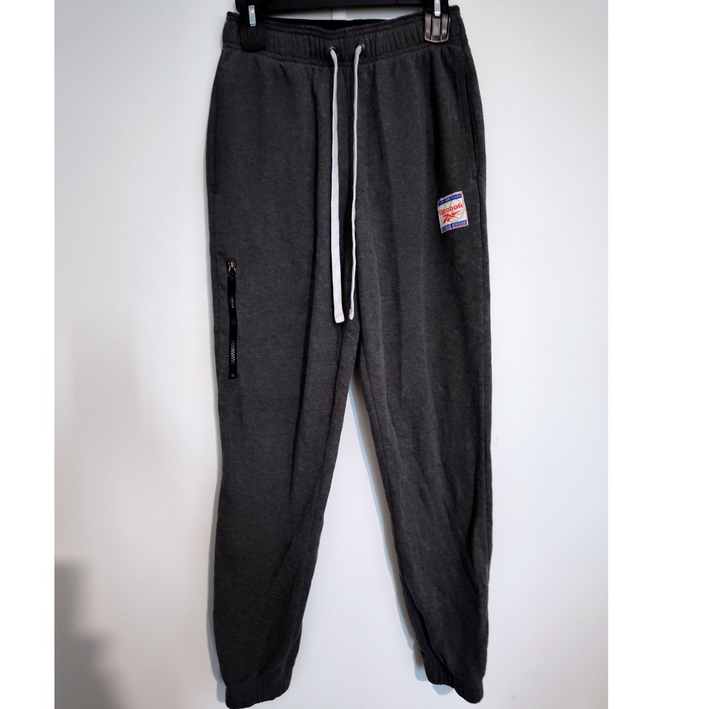 Reebok Mens Fitness Division Joggers Gray Heather Sweatpants Small Zip Pocket